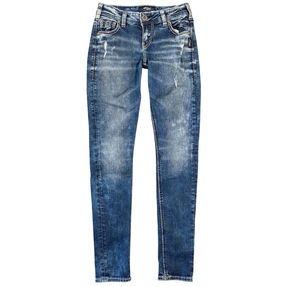 Silver Jeans Co Girlfriend Slim Distressed Medium Wash Denim Jeans 24 Western